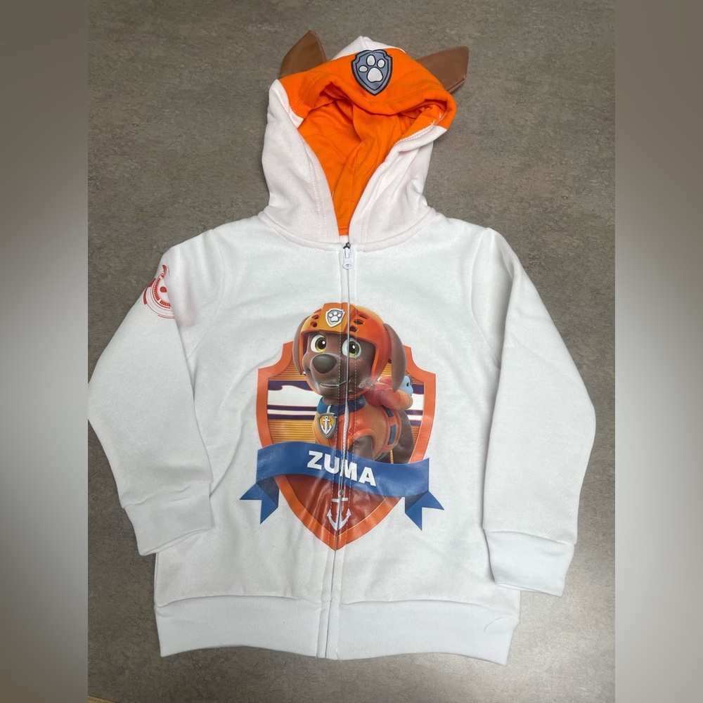 Paw Patrol Zuma Hooded Zipup Jacket With Ears Toddler Kids Size 3T New
